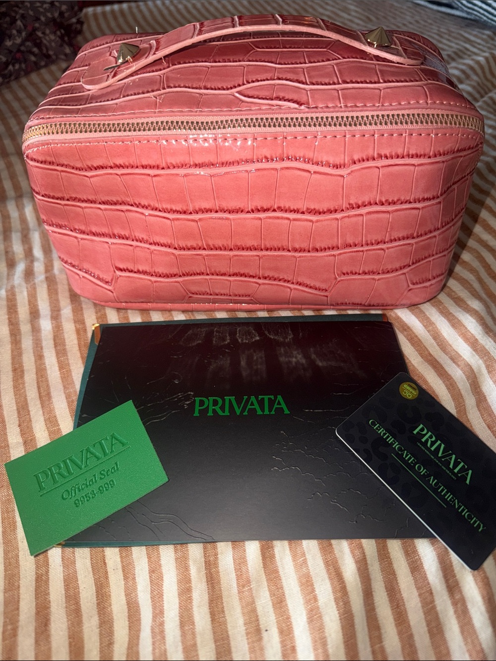 Prada Pink Croc-Embossed Cosmetic Case